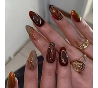 Ceboic 24 Pezzi Unghie Finte Mandorla Medio Lunghe 3D Handmade French Press on Nails con Ali di Farfalla Design Acrilico Copertura Completa Unghie Artificiali per Ragazze Donna Nail Art