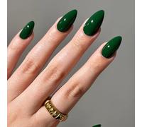 Ceboic 24 Pezzi Unghie Finte Medie Mandorla, Verde Scuro French Press on Nails, Lucide Tinta Unita Acrilico Unghie Artificiali Ballerina Copertura Completa Nail Art Decorazioni per Donne e Ragazze