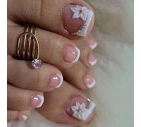 Ceboic 24 Pezzi Unghie Finte Piedi Corte Quadrate, Bianche Punta Francese Unghie Dei Piedi, 12 Taglie Press on Nails per Piedi, Acrilico False Toenails a Copertura Totale per Donne e Ragazze