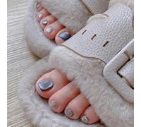 Ceboic 24 Pezzi Unghie Finte Piedi Corte Quadrate, Blu Lucide Occhio di Gatto Tip Unghie Piedi, 12 Taglie Press on Nails per Piedi, Acrilico False Toenails a Copertura Totale per Donne e Ragazze