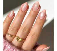 Ceboic 30 Pezzi French Tips Press on Nails, Corte Mandorla Rosa Crema Unghie Finte, Perla e Fiocco Acrilico Fake Nails, Stelle Glitter Eleganti Copertura Completa Premere sulle Unghie per Donna