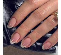 Ceboic 30 Pezzi Unghie Finte Adesive Corte Mandorla, Rosa Nude Press on Nails, Francese Bianca Punta Unghie Finte, Acrilico Copertura Completa Fake Nails per Ragazze Donna Nail Art Decorazioni