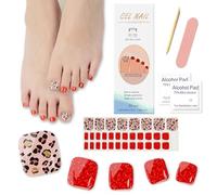 Ceboic 32 Pezzi Smalto Adesivo per Unghie, Adesivi per Unghie dei Piedi in Gel Semi Indurito, Full Cover Gel Nail Stickers - Stampa Leopardata Rossa