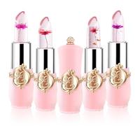 Ceboic 4 Pezzi Rossetto al Fiore di Gelatina di Cristallo, Magico Cambia Colore Idratante Balsamo Labbra, Lunga Durata Lucidalabbra Trasparente Regalo di Natale di Compleanno per Ragazze Donne