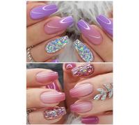 Ceboic 48 Pezzi Unghie Finte Medie Bara, Francese Adesive Copertura Completa Press on Nails, 2 Scatola Rosa Viola Sfumato Glitter Artificiali Acrilico Attaccare Sulle Unghie Kit per Donne e Ragazze