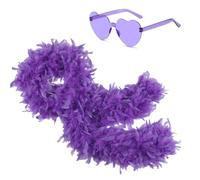 Ceboic Boa di Piume Colorate, 2M Sciarpe Piume Boa Soffice con Occhiali da Sole Senza Montatura, Accessorio Decorazione di Boa di Piume per Donna Nozze Carnevale Feste Halloween Natale Cosplay