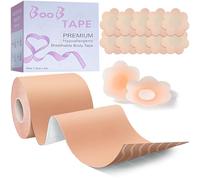 Ceboic Nastro Adesivo Seno, Boob Tape Push Up, Reggiseno Adesivo Invisibile con 1 Paia Copri Capezzoli in Silicone, 10 Petali di Seno in Raso, Nastro Seno Senza Spalline per Torace Riunito