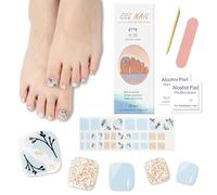 Ceboic Unghie Gel Adesive UV dei Piedi, 32 Pezzi Autoadesive Smalto Adesivo per Unghie Piedi, Lunga Durata Full Cover Unghie Piedi Adesivi Smalto per Decorazioni Nail Art - Palma Blu Oceano