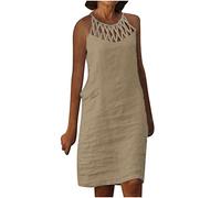 Ceboyel Abiti estivi in lino da donna 2023 Abiti da camicia Boho in cotone Abiti casual lunghezza midi Abiti da spiaggia da donna alla moda, Cachi #6, XL