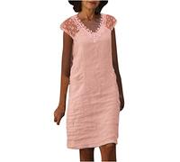 Ceboyel Abiti estivi in lino da donna 2023 Abiti da camicia Boho in cotone Abiti casual lunghezza midi Abiti da spiaggia da donna alla moda, Rosa #10, L