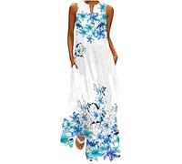 Ceboyel Abiti lunghi floreali Boho da donna Abiti lunghi fluidi floreali Abito da sole senza maniche Abiti casual alla moda estivi 2023, Azzurro #6, XL