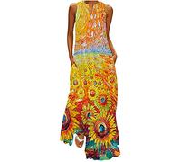 Ceboyel Abiti lunghi floreali Boho da donna Abiti lunghi fluidi floreali Abito da sole senza maniche Abiti casual alla moda estivi 2023, Giallo #4, XL