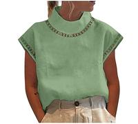 Ceboyel Camicetta Estiva da Donna in Lino Camicette Eleganti Casual Bohémien a Maniche Corte con Collo a Tartaruga Abbigliamento alla Moda per Uscire