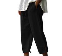 Ceboyel Pantaloni da donna in lino 2023 pantaloni Capri casual estivi pantaloni corti affusolati leggeri da viaggio abiti da spiaggia con tasca, J02-nero, M