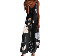 Ceboyel Vestito estivo estivo da donna con spalline sottili floreali abito lungo lungo con scollo a V abiti bohémien sexy abiti da spiaggia alla moda 2023, Nero #20, L