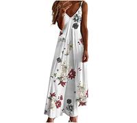 Ceboyel Vestito estivo estivo da donna con spalline sottili floreali abito lungo lungo con scollo a V abiti bohémien sexy abiti da spiaggia alla moda 2023, Rosso #16, 5XL