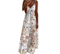 Ceboyel Vestito estivo estivo da donna con spalline sottili floreali abito lungo lungo lungo scollo a V abiti bohémien sexy abiti da spiaggia alla moda 2024, Bianco #14, XL