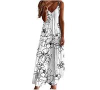 Ceboyel Vestito estivo estivo da donna con spalline sottili floreali abito lungo lungo lungo scollo a V abiti bohémien sexy abiti da spiaggia alla moda 2024, Bianco #17, S