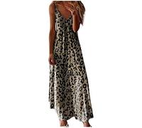 Ceboyel Vestito estivo estivo da donna con spalline sottili floreali abito lungo lungo lungo scollo a V abiti bohémien sexy abiti da spiaggia alla moda 2024, Cachi #2., XL