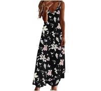 Ceboyel Vestito estivo estivo da donna con spalline sottili floreali abito lungo lungo lungo scollo a V abiti bohémien sexy abiti da spiaggia alla moda 2024, Nero #15, XL