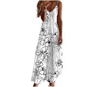 Ceboyel Vestito estivo estivo da donna con spalline sottili floreali abito lungo lungo lungo scollo a V abiti bohémien sexy abiti da spiaggia alla moda 2024, Bianco #17, XX-Large