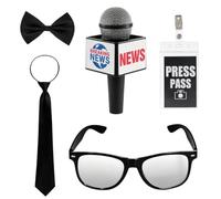 CebraBounze set di accessori per costume da giornalista di notizie, puntello microfono leggero, pass stampa giornalista, occhiali senza prescrizione medica, imitare reale giornalista attrezzature di