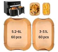 Cecanndila 120 pezzi di carta da forno Airfryer per Philips Airfryer Dual Basket serie 3000,5000 6L/3L, accessori per friggitrice ad aria calda Tefal Easy Fry EY901810 EY905D 5,2/3,1L, Cecotec 5,5