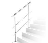 Cecaylie Corrimano 160cm con 2 barre trasversali antiruggine spazzolato con Set Ringhiera corrimano della parete per scale ringhiera balcone per interni ed esterni