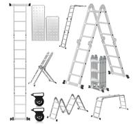 Cecaylie Scala multiuso in alluminio, 4 x 3 gradini, 360 cm, 7 in 1, con piattaforma, scala con 2 piastre, scala multiuso pieghevole, 12 gradini, colore: argento