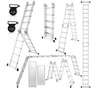 Cecaylie Scala multiuso in alluminio, 4 x 5, 582 cm, 7 in 1, con piattaforma, scala con 2 pannelli di ponteggio, scala da lavoro, scala pieghevole, 20 gradini, argento