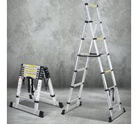 Cecaylie Scala telescopica allungabile in alluminio antiscivolo, multiuso, per riparazioni del tetto, portata 150 kg, 1,7 m+2 m, 5+6 gradini, 65 cm da piegata