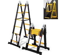 Cecaylie Scala telescopica allungabile in alluminio, antiscivolo, multiuso, portata 150 kg, lunghezza 3,8 m (1,9+1,9), colore nero e giallo