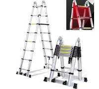 Cecaylie Scala telescopica allungabile in alluminio, antiscivolo, multiuso, portata 150 kg, lunghezza 5 m (2,5+2,5), colore argento