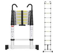 Cecaylie Scala telescopica in alluminio, 3,2 m, allungabile con stabilizzatore e gancio rimovibile, scala in alluminio antiscivolo, portata 150 kg