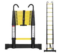 Cecaylie Scala telescopica in alluminio, 3,2 m, allungabile con stabilizzatore e gancio rimovibile, scala in alluminio antiscivolo, portata 150 kg, colore nero e giallo