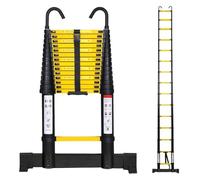 Cecaylie Scala telescopica in alluminio, 4,4 m, allungabile con stabilizzatore e gancio rimovibile, scala in alluminio antiscivolo, portata 150 kg, colore nero e giallo