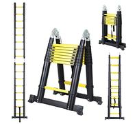 Cecaylie Scala telescopica in alluminio 5 m (2,5 + 2,5 m), multiuso, scaletta pieghevole, antiscivolo, per la casa, portata massima di 150 kg, nero e giallo