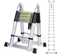 Cecaylie Scala telescopica in alluminio, allungabile, antiscivolo, multifunzionale, portatile, portata massima 150 kg, 5 m (2,5 + 2,5 m)