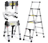 Cecaylie Scala telescopica pieghevole, scala in alluminio, 1,4 m + 1,7 m, telaio ad A, 4 + 5 pioli, scala in alluminio antiscivolo, portata massima 150 kg