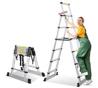 Cecaylie Scala telescopica pieghevole, scala in alluminio, 1,7 m + 2 m, 5 + 6 gradini, portata massima 150 kg