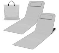 Cecaylie Set di 2 tappetini da spiaggia pieghevoli, portatili, con schienale, sedia da spiaggia, regolabile in 5 livelli, pieghevole, per spiaggia, campeggio, grigio chiaro
