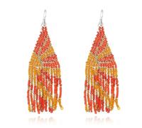 CECE&COLE Orecchini Lunghi con Nappe con Perline, Goccia con Nappe con Perline Fatte A Mano Bohémien, Orecchini Lunghi Pendenti con Perline Colorate per Le Donne, Bianco, 8,5 Cm