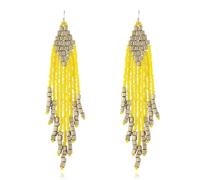 CECE&COLE Orecchini Lunghi con Nappe Perline, Perline Fatte A Mano della Boemia Orecchini Lunghi Pendenti Colorati, Orecchini Pendenti con Nappe Etniche Perline da Donna, Giallo, 11,8 Cm