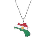 CECECOLEPansr Kurdistan Mappa Bandiera Collana Pendente Fascino Gioielli Goccia Smalto Mappa Geometrica Hip Hop Coppia Collana Unisex Maglione Catena per Donna Uomo Regalo,Argento,45Cm(17.7 Pollici)