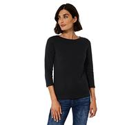 Cecil 317389 Basic Boatneck, T-Shirt Donna, Nero, XS