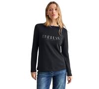 Cecil B322471 Maglia Manica Lunga con Wording, Nero, L Donna