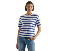 Cecil Maglietta a Mezze Maniche con Righe e Scritta in Lingua Inglese Deep River Blue XL