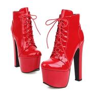 Ceciloroda 17cm Ultra-High Block Heels Pole Danza Scarpe Platform Stivaletti Cordoncino Polacchine Stripper Heels per donne Exotic Patent Red Size 35