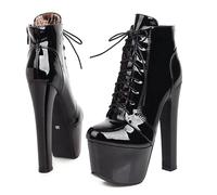 Ceciloroda 17cm Ultra-High Block Heels Pole Danza Scarpe Platform Stivaletti Cordoncino Polacchine Stripper Heels per donne Exotic Patent Black Size 35