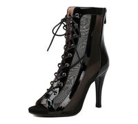 Ceciloroda Donna Heeled Burju Danza Scarpe Peep Toe Mesh Stivaletti Stiletto Gladiatore Sandali Comfy Dressy Sandali Ballrrom Cordoncino Black Size 37